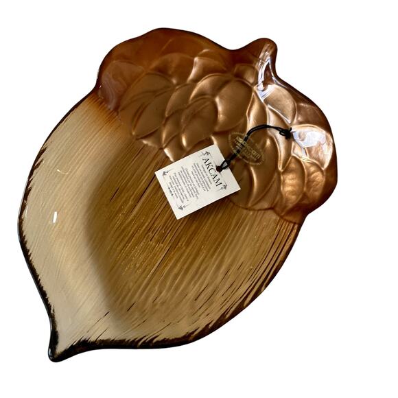 Turkish Amber Glass ACORN Dish Bowl Handmade Fall Autumn Decor by AKCAM New - Picture 6 of 16